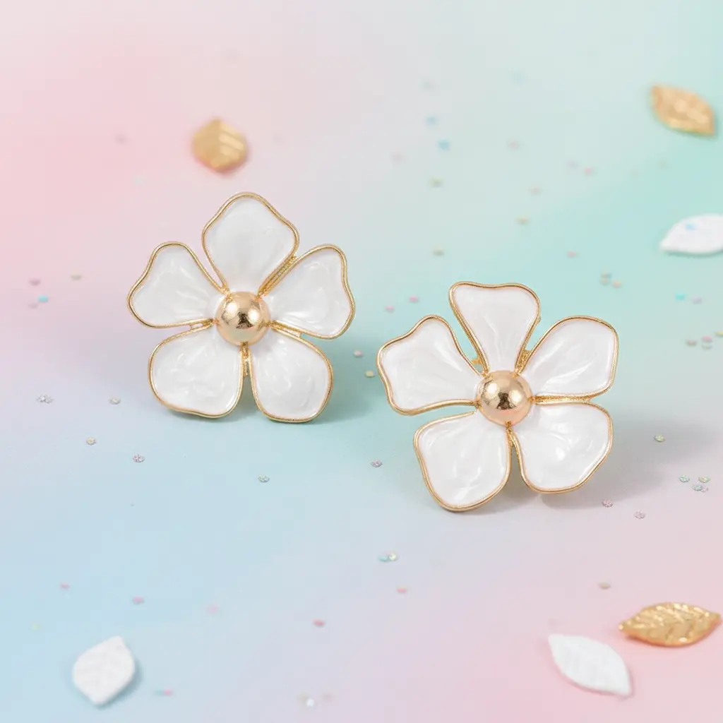 White floral Stud 