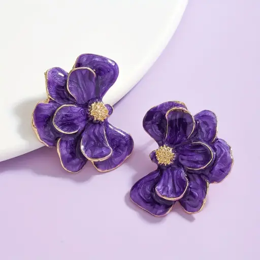 Purple Floral Stud
